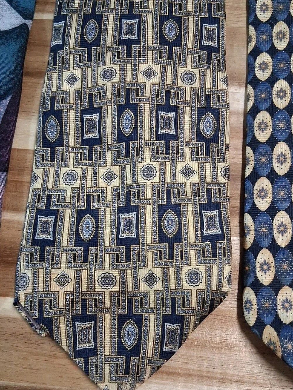 3 Pierre Balmain Paris Silk Ties Abstract Geometric Blue Gold Green Purple